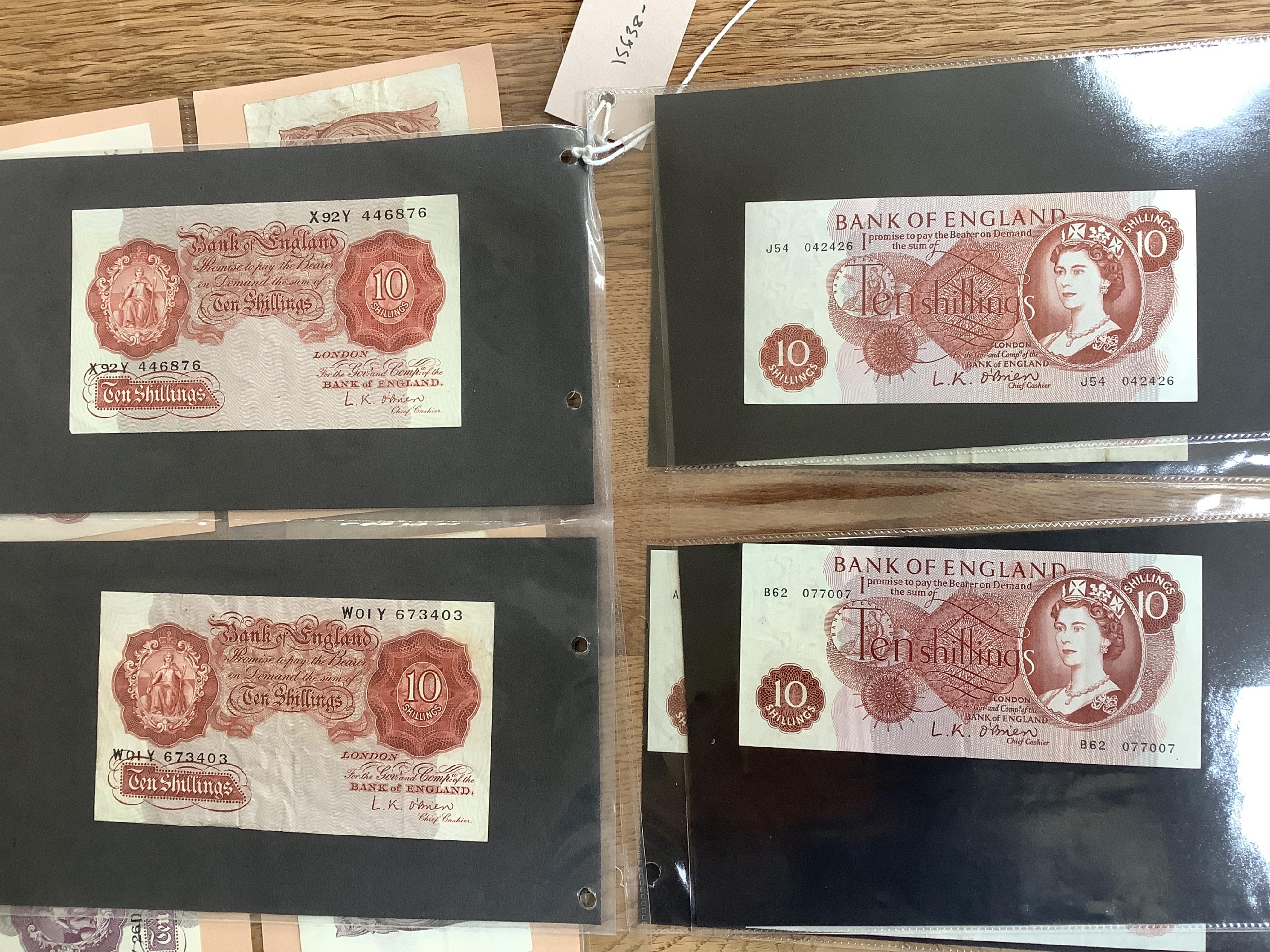 A collection of 25 assorted GV to ERII ten shillings banknotes